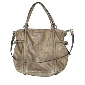 COACH Audrey Andie Large Patent Leather Cinched Tie Perforated Tote Bag